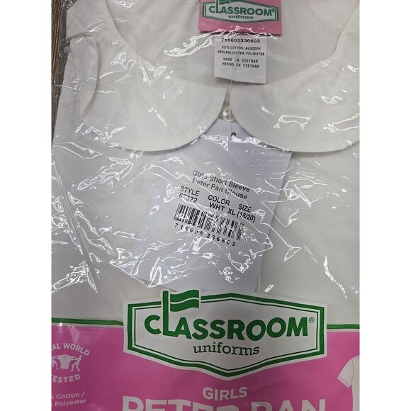 Classroom Uniforms Girls Short Sleeve Peter Pan Blouse Shirt White XL 18/20 - Picture 2 of 4
